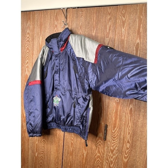 Vintage 1998 Starter Jacket Mens Large Grey Cup Hood Quarter Zip Pullover Chunky - Picture 3 of 11